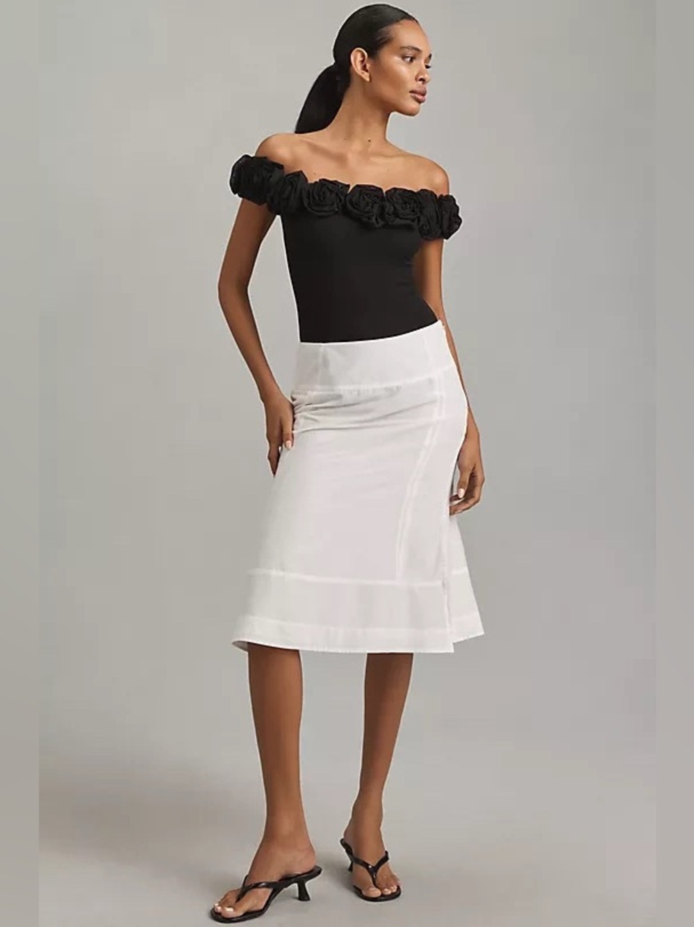 NEW AFRM Black Off-Shoulder Rose Solange Bodysuit Size S